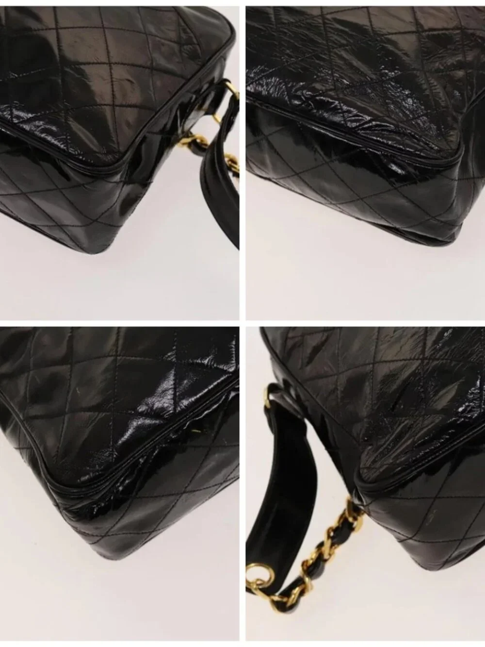 CHANEL Matelasse Chain Shoulder Bag Enamel Black Gold CC Auth bs25491